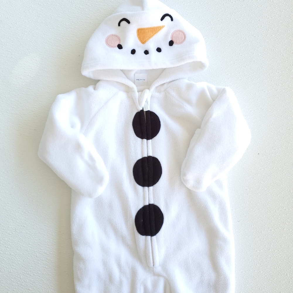 Old Navy Baby 0-3 Months Jumpsuit Hooded White Snowman Fleece Bunting